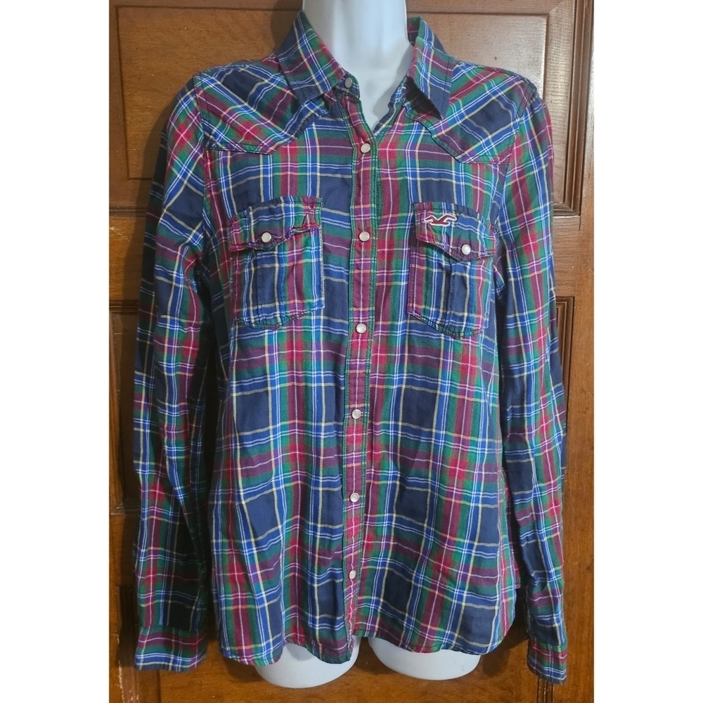 Hollister Plaid Snap Button Down Country Cowgirl Shirt